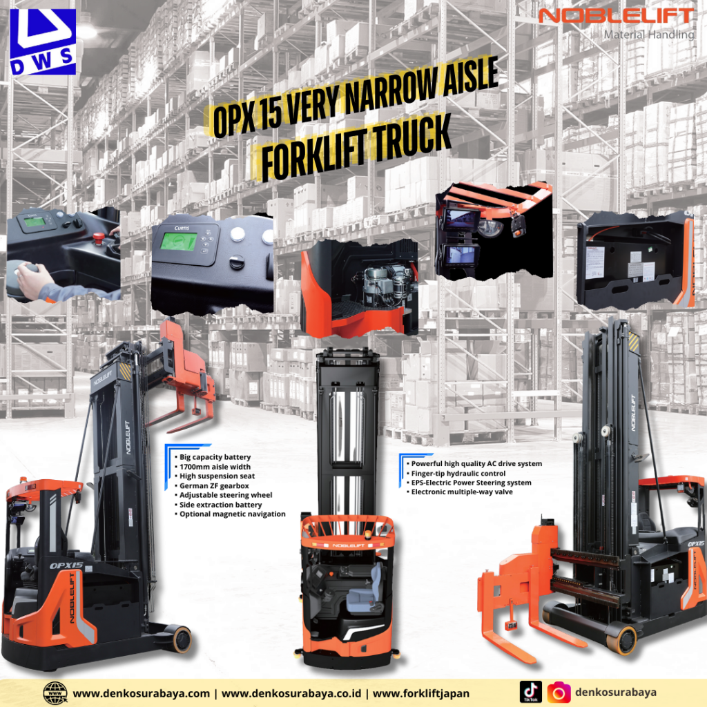 Noblelift OPX15 Very Narrow Aisle Forklift Truck ,solusi forklift lorong sempit untuk gudang modern anda 